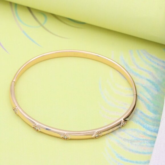 Elegant Rose Gold Bangle with Square Accents & Crystal Detailing, XPBL0510 - Picture 3 of 11